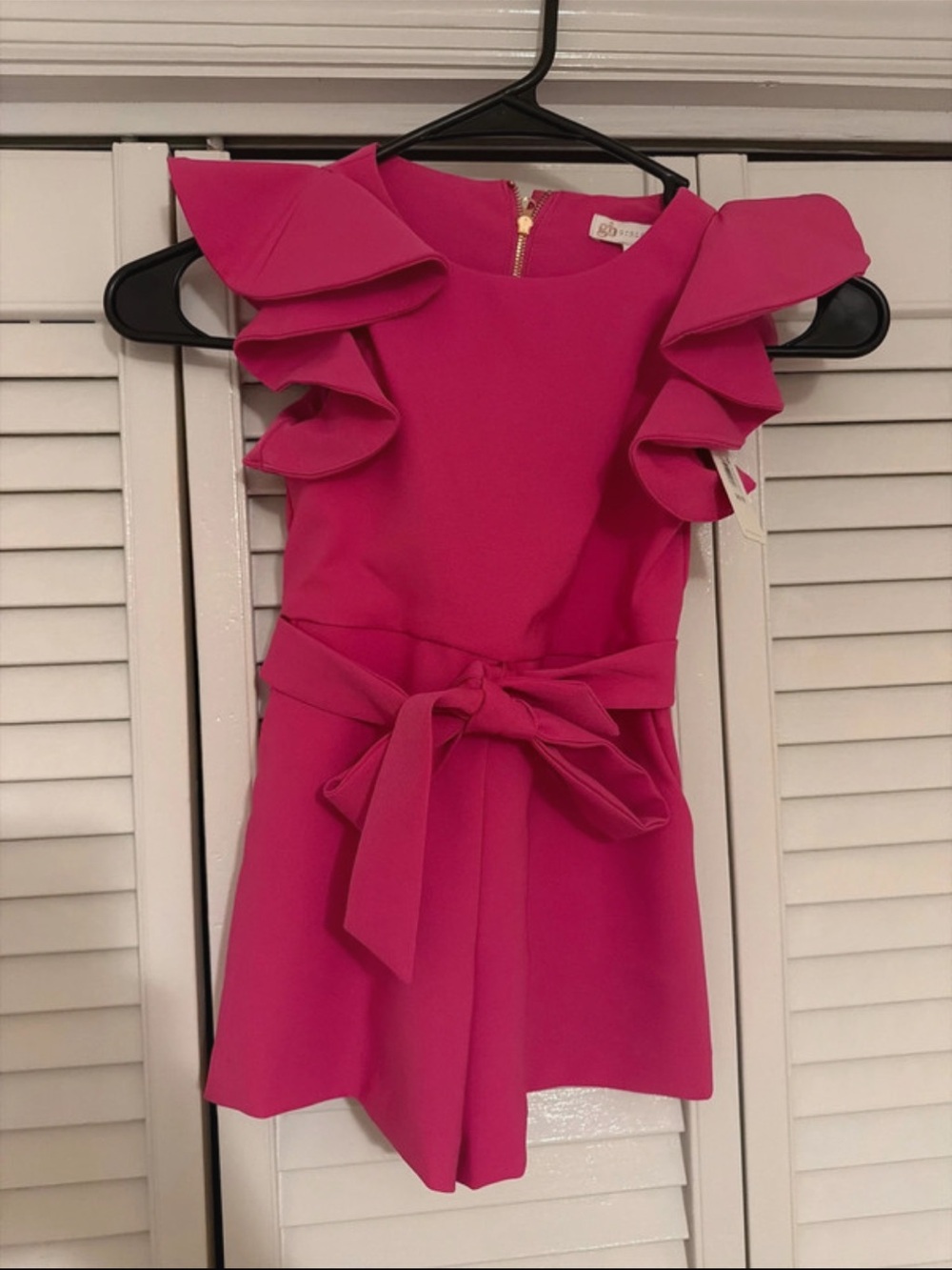 Girls Pink Ruffle-Sleeve Belted Dress